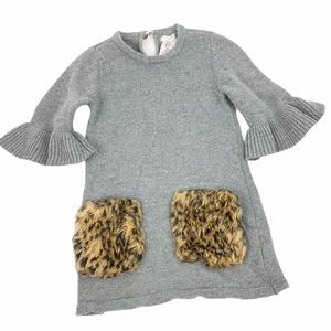 Max Studio Baby Gray Fur Leopard Knit Sweater Dress 2T